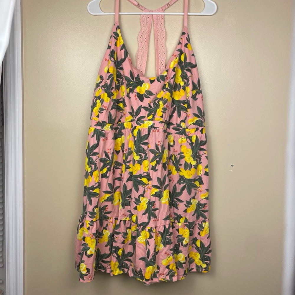 NWOT Cacique Lane Bryant Pink Yellow Lemon Fruit Floral Sleepwear Lounge Dress